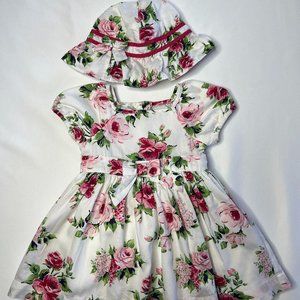 Baby Gap Shabby Chic White Floral Dress with Matching Hat Christmas Holiday